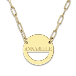 Engravable High-Polish Circle Necklace Yellow Gold-Plated Sterling Silver 18&quot; 19mm