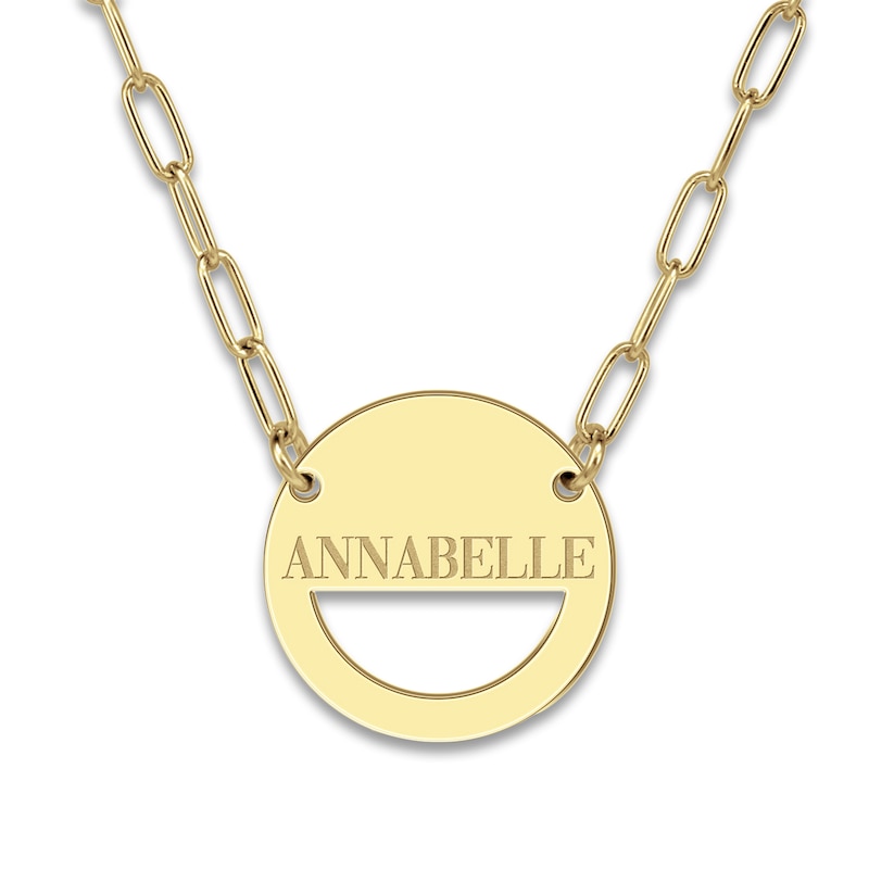 Main Image 1 of Engravable High-Polish Circle Necklace Yellow Gold-Plated Sterling Silver 18&quot; 19mm