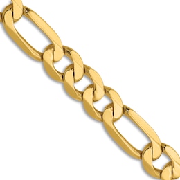 Solid Flat Figaro Chain Necklace 14K Yellow Gold 22&quot; 7.5mm