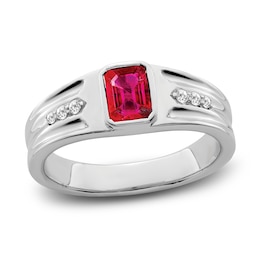 Men's Natural Ruby Ring 1/10 ct tw Round 14K White Gold