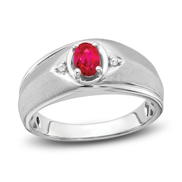 Men's Natural Ruby Ring Diamond Accents 14K White Gold