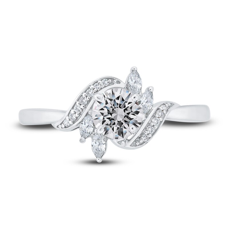 Main Image 4 of Diamond Engagement Ring 5/8 ct tw Round/Marquise 14K White Gold