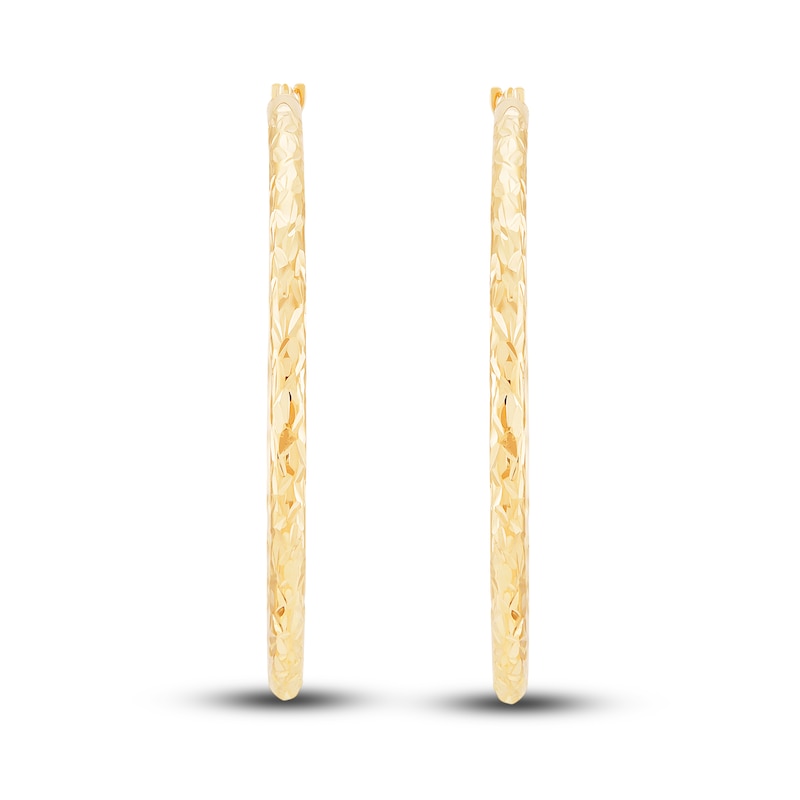 Main Image 2 of Diamond-Cut Round Tube Hoop Earrings 14K Yellow Gold 35mm