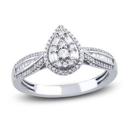 Diamond Engagement Ring 1/3 ct tw Round/Baguette 14K White Gold