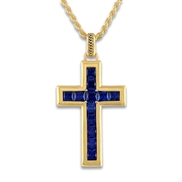 1933 by Esquire Men's Lab-Created Sapphire Pendant Necklace 18K Yellow Gold-Plated Sterling Silver 22&quot;