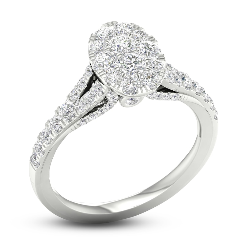 Main Image 2 of Diamond Oval Engagement Ring 1 ct tw Round 14K White Gold