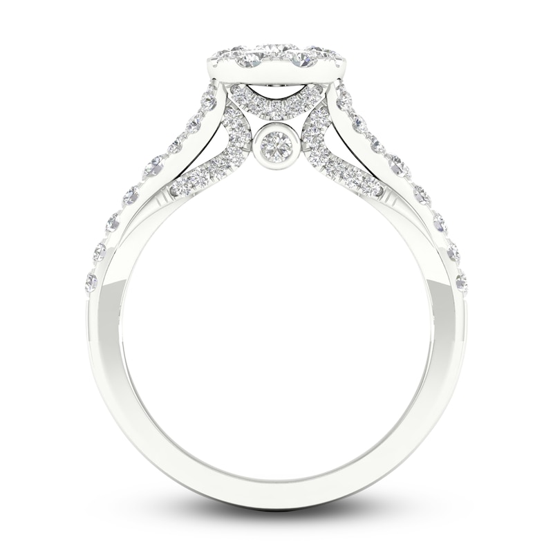 Main Image 4 of Diamond Oval Engagement Ring 1 ct tw Round 14K White Gold