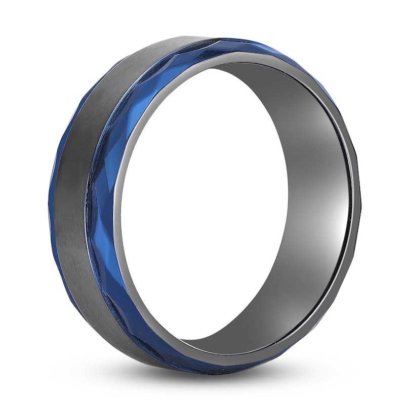 Main Image 2 of Men's Wedding Band Black Zirconium/Blue Ion-Plating 8.0mm