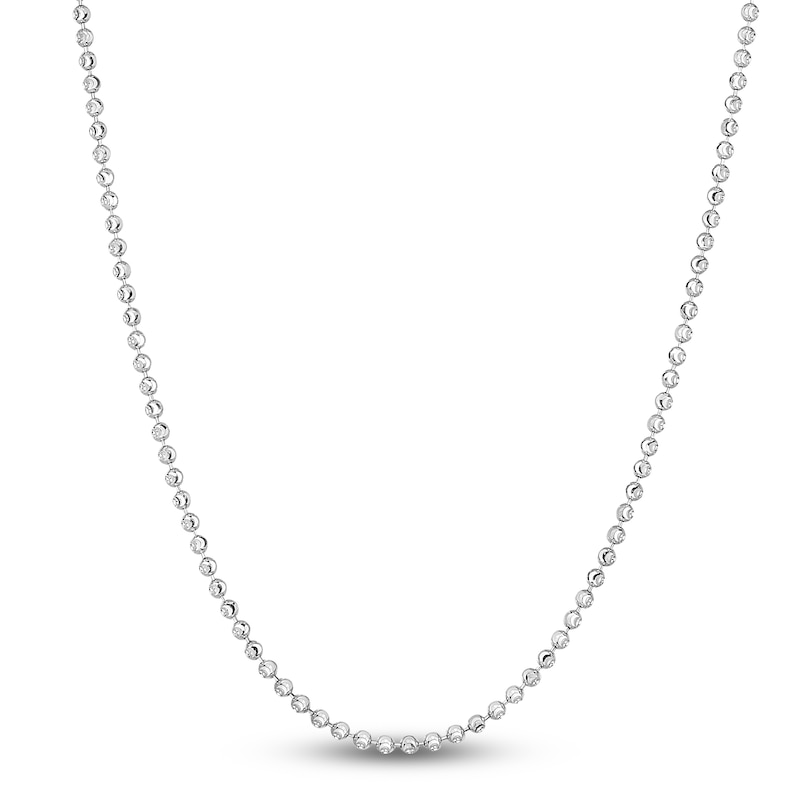 Solid Diamond-Cut Beaded Chain Necklace 14K White Gold 18" 2mm
