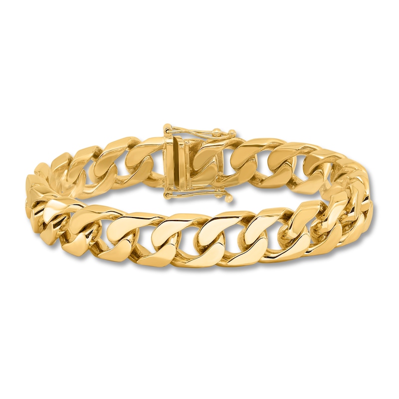 Men's Solid Beveled Curb Bracelet 14K Yellow Gold 12.0mm 8