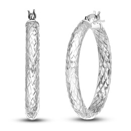 Diamond-Cut In/Out Hoop Earrings 14K White Gold 30mm