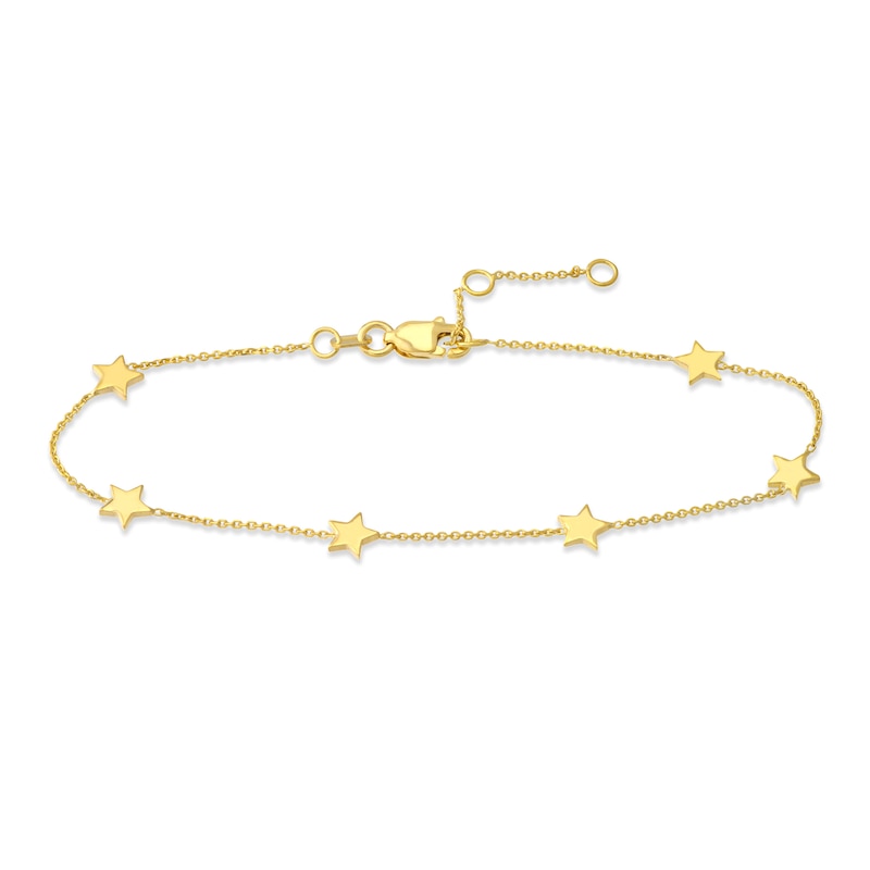 Main Image 1 of 6-Star Station Bracelet 14K Yellow Gold 7.3&quot; Adj.