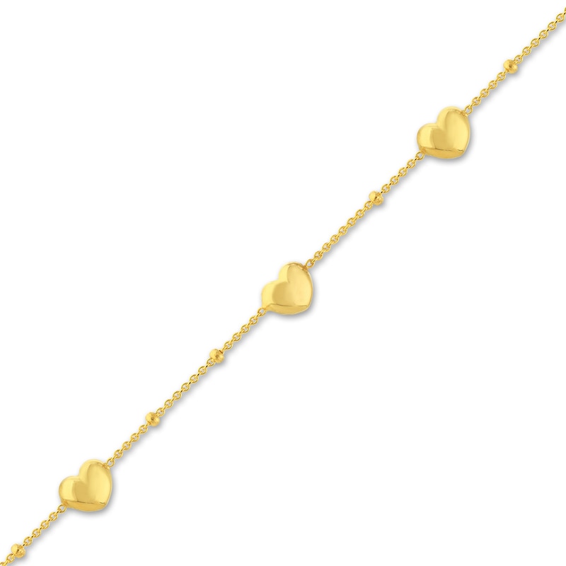 Main Image 2 of Puffy Heart Station Bracelet 14K Yellow Gold 6.8&quot; Adj.