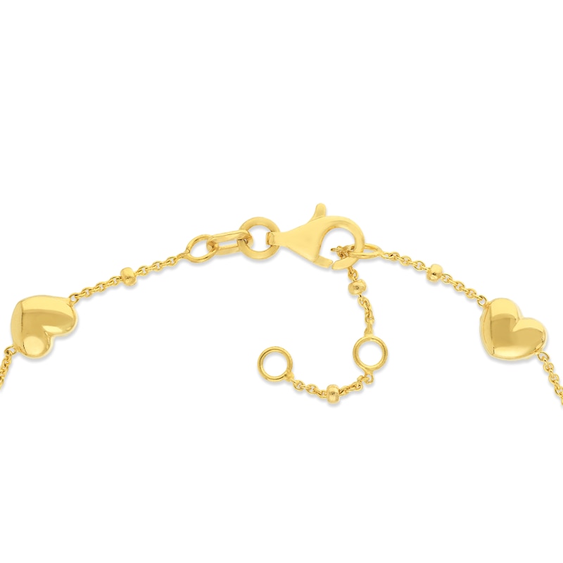 Main Image 3 of Puffy Heart Station Bracelet 14K Yellow Gold 6.8&quot; Adj.