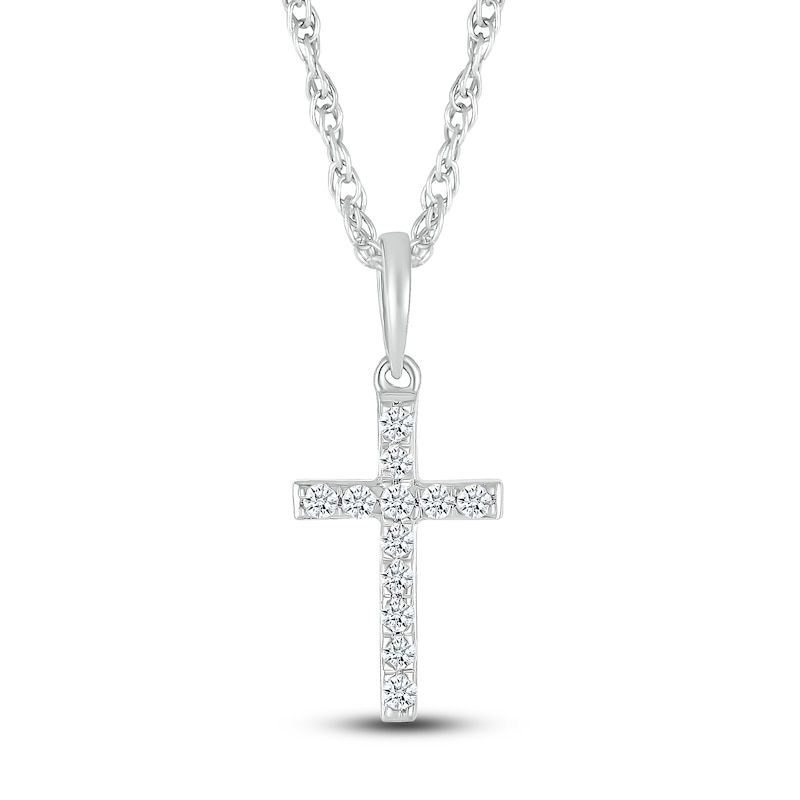 Main Image 1 of Diamond Cross Pendant Necklace 1/15 ct tw Round 10K White Gold 18&quot;