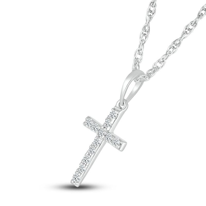 Main Image 2 of Diamond Cross Pendant Necklace 1/15 ct tw Round 10K White Gold 18&quot;