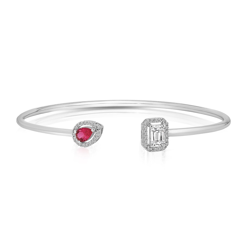 Lab-Created Ruby & White Lab-Created Sapphire Bangle Bracelet 10K White Gold