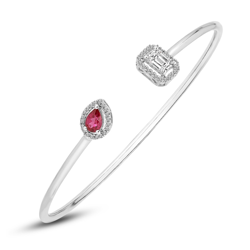 Main Image 2 of Lab-Created Ruby & White Lab-Created Sapphire Bangle Bracelet 10K White Gold