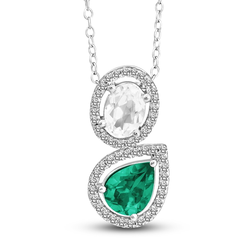 Lab-Created Emerald & White Lab-Created Sapphire Pendant Necklace 10K White Gold 18