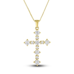 Diamond Cross Pendant Necklace 1 ct tw Round 14K Yellow Gold 18&quot;