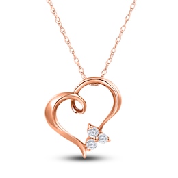 Diamond Heart Pendant Necklace 1/15 ct tw Round 14K Rose Gold 18&quot;