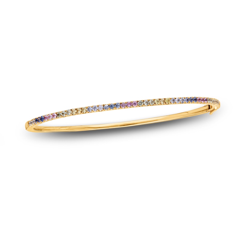 Main Image 1 of Kallati Round-Cut Multi-Sapphire Bangle Bracelet 1/20 ct tw Diamonds 14K Yellow Gold