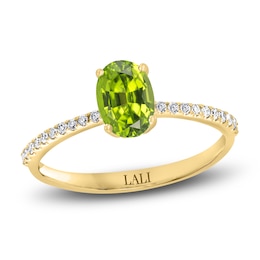 LALI Jewels Natural Peridot Engagement Ring 1/10 ct tw Round 14K Yellow Gold