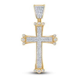 Men's Diamond Cross Charm 1-1/8 ct tw Round 14K Yellow Gold