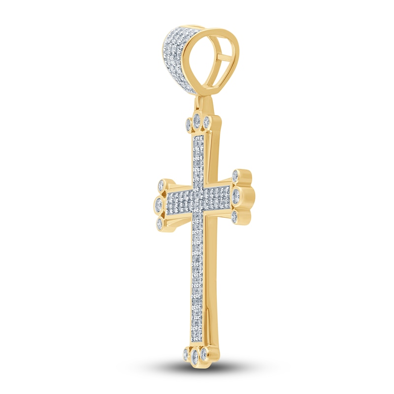 Men's Diamond Cross Charm 1-1/8 ct tw Round 14K Yellow Gold