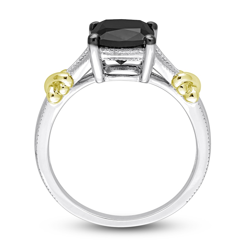 Main Image 3 of Y-Knot Black Diamond Ring 2 ct tw Cushion 14K Two-Tone Gold