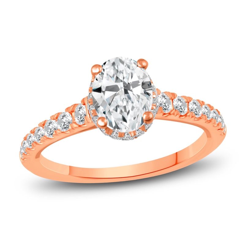 Main Image 1 of Diamond Halo Engagement Ring 1-3/8 ct tw Oval/Round 14K Rose Gold