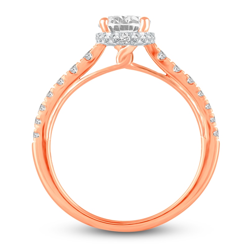 Main Image 2 of Diamond Halo Engagement Ring 1-3/8 ct tw Oval/Round 14K Rose Gold