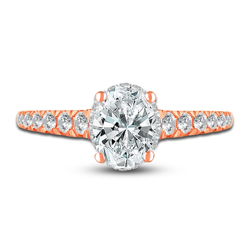 Main Image 3 of Diamond Halo Engagement Ring 1-3/8 ct tw Oval/Round 14K Rose Gold