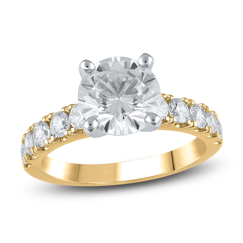 Lab-Created Diamond Engagement Ring 3-1/4 ct tw Round 14K Yellow Gold