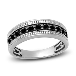 Men's Natural Black Sapphire Wedding Band 14K White Gold 7.0mm