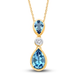 Kallati Pear-Shaped Natural Blue Topaz Necklace 1/15 ct tw Diamonds 14K Yellow Gold 18&quot;