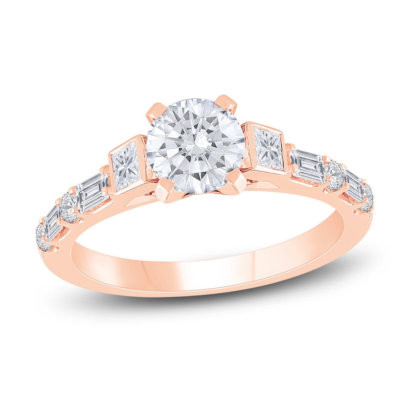 Diamond Engagement Ring 1-1/4 ct tw Round/Princess/Baguette 14K Rose Gold