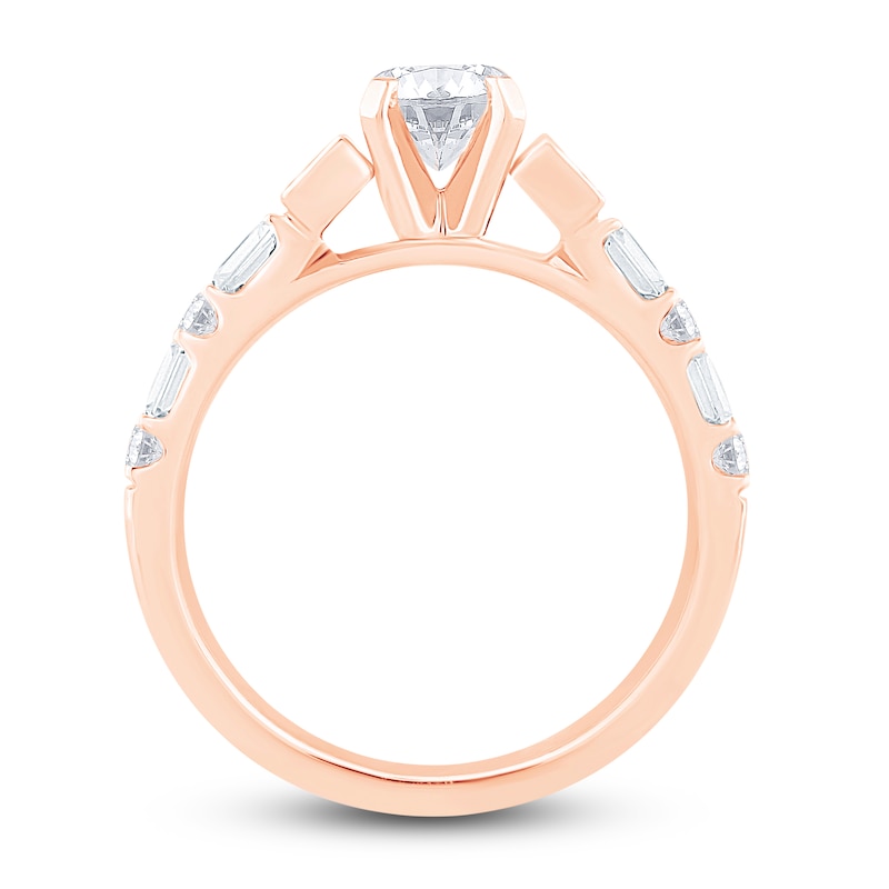 Diamond Engagement Ring 1-1/4 ct tw Round/Princess/Baguette 14K Rose Gold