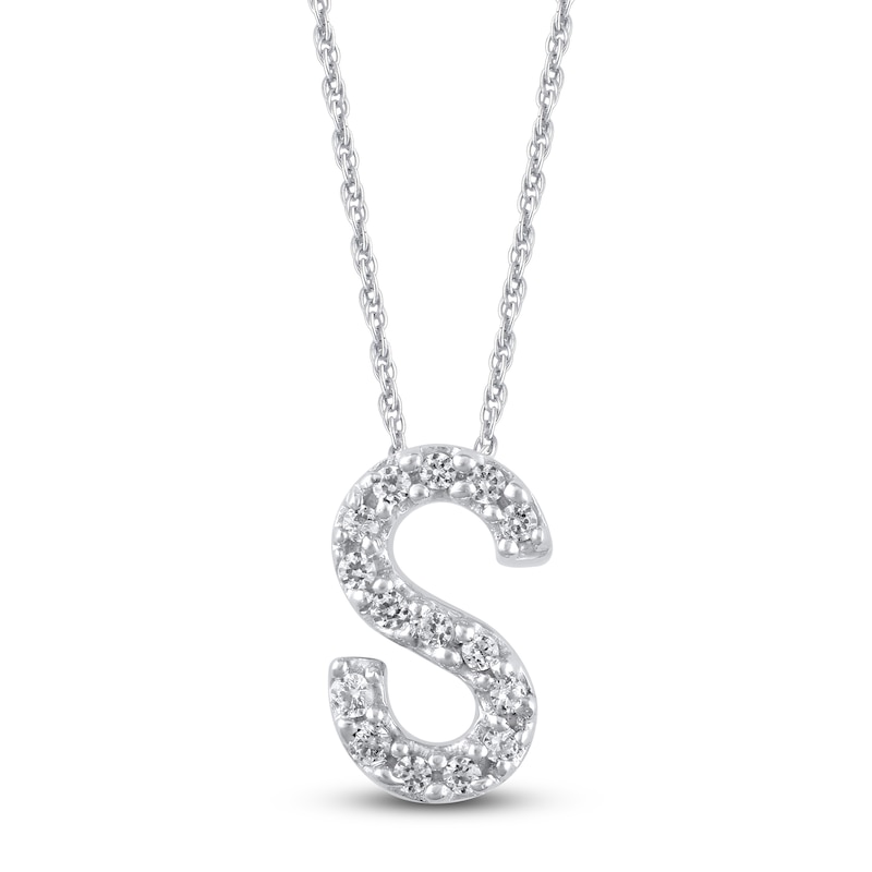 Main Image 1 of Diamond Letter S Necklace 1/20 ct tw Round 14K White Gold 18&quot;