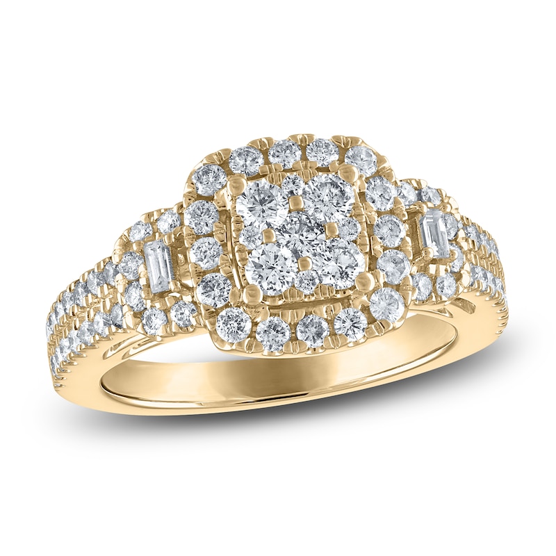 Round & Baguette-Cut Diamond Engagement Ring 1-1/8 ct tw 14K Yellow ...