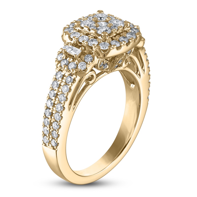 Main Image 2 of Round & Baguette-Cut Diamond Engagement Ring 1-1/8 ct tw 14K Yellow Gold