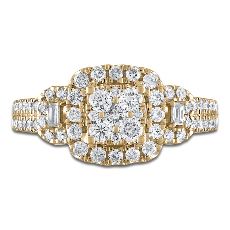 Main Image 3 of Round & Baguette-Cut Diamond Engagement Ring 1-1/8 ct tw 14K Yellow Gold