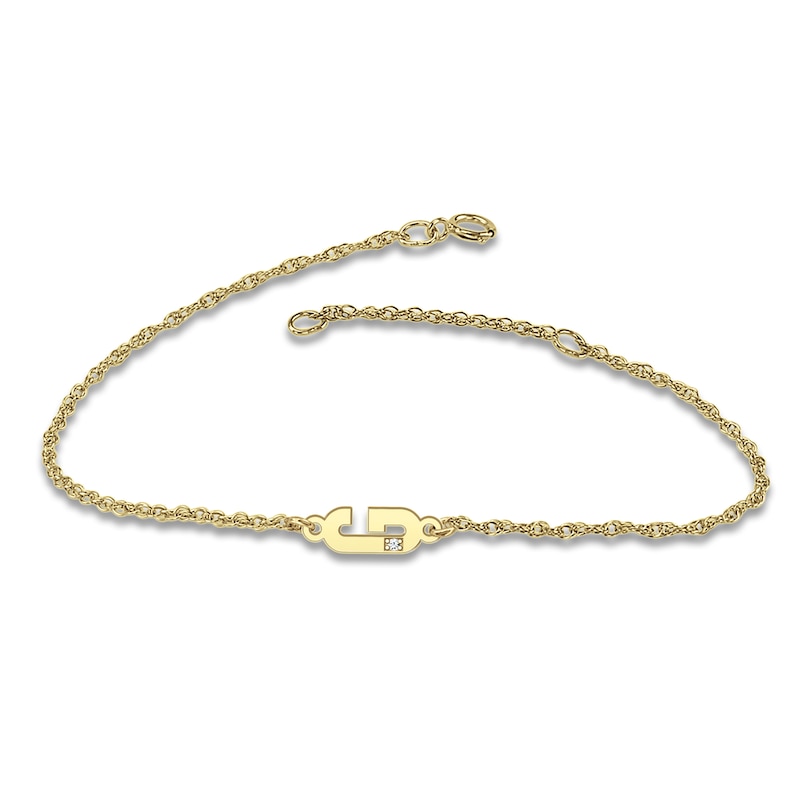 Main Image 1 of High-Polish Initial Bracelet Diamond Accents 14K Yellow Gold 7.25&quot;