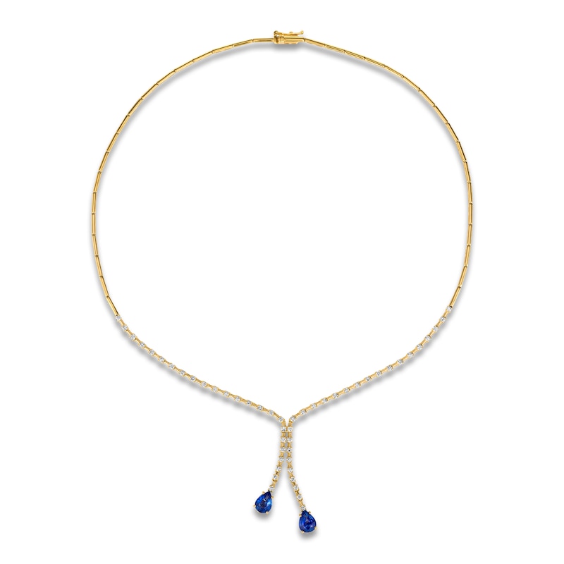 Main Image 1 of Le Vian Couture Pear-Shaped Natural Blue Sapphire Dangle Necklace 1-1/3 ct tw Diamonds 18K Honey Gold