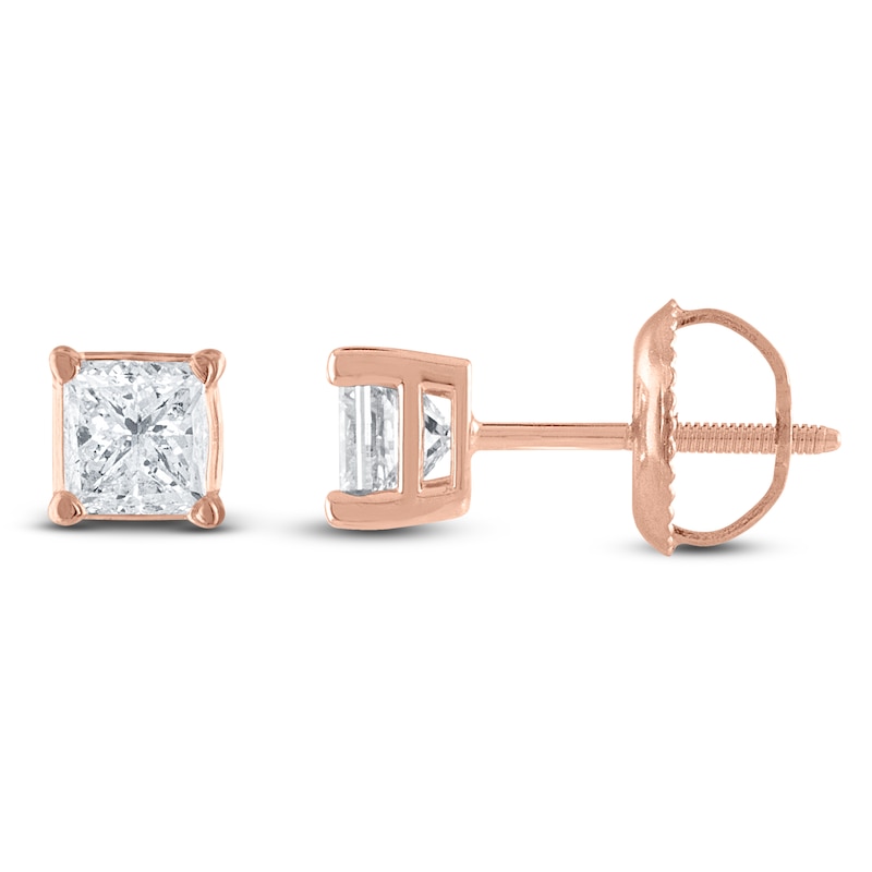 Certified Princess-Cut Diamond Solitaire Stud Earrings 1/2 ct tw 14K Rose Gold (I/I1)