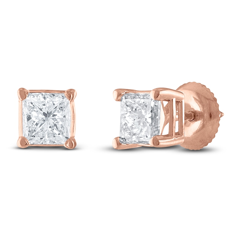 Certified Princess-Cut Diamond Solitaire Stud Earrings 1/2 ct tw 14K Rose Gold (I/I1)