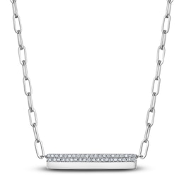 Diamond Horizontal Bar Paperclip Necklace 1/4 ct tw Sterling Silver 16&quot;