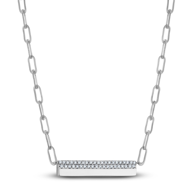 Main Image 2 of Diamond Horizontal Bar Paperclip Necklace 1/4 ct tw Sterling Silver 16&quot;