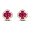 Thumbnail Image 0 of Oval & Square-Cut Natural Ruby & Diamond Quatrefoil Stud Earrings 1/5 ct tw 14K Yellow Gold