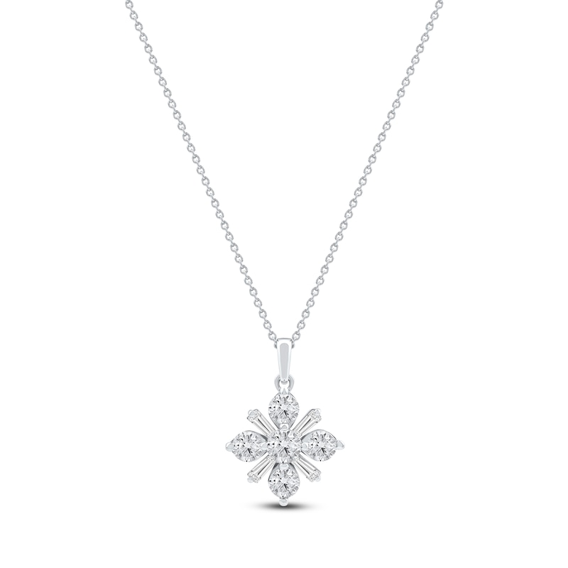 Main Image 1 of Baguette & Round-Cut Lab-Created Diamond Snowflake Necklace 1 ct tw 14K White Gold 18&quot;